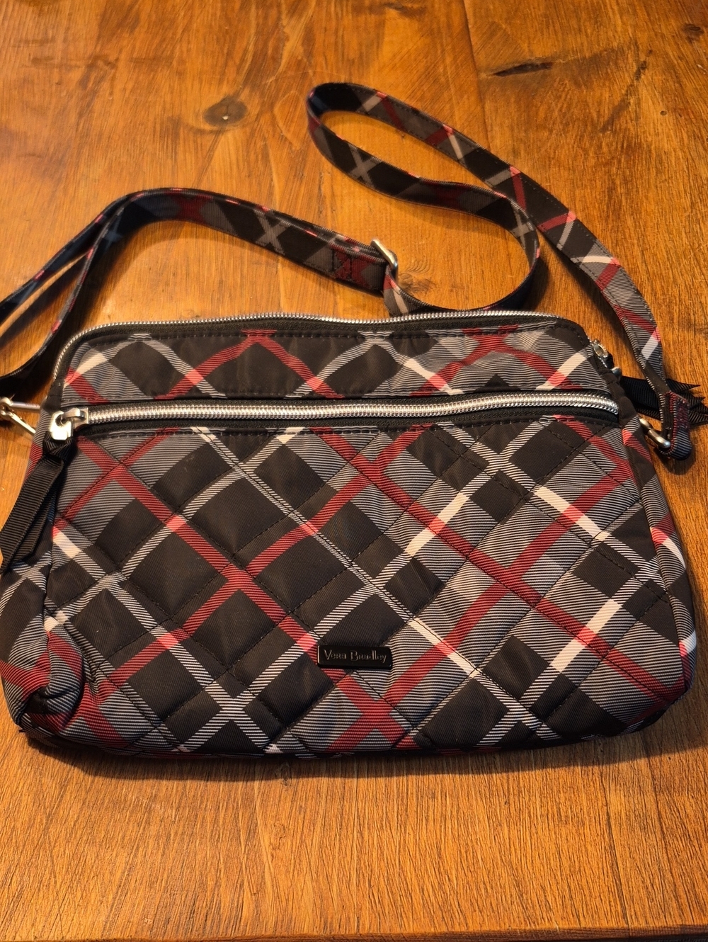 Vera Bradley Quilted Plaid Crossbody in Black, Gray & Red